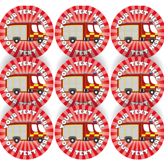 144 Personalised Fire Engine 30mm Reward Stickers for Children, Parents and Schools