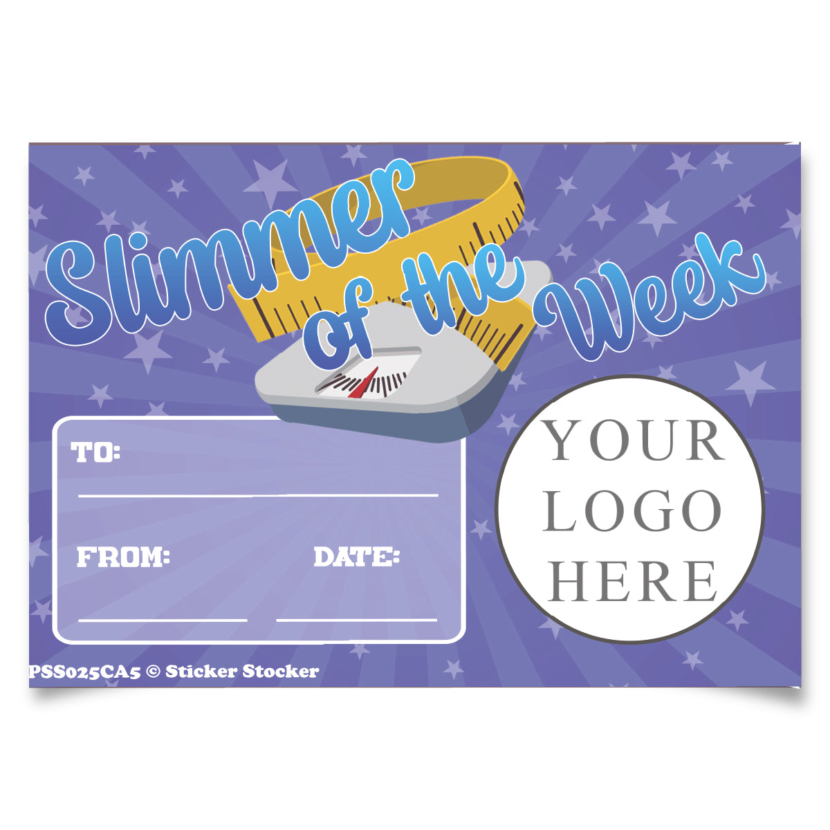 Personalised Slimmer Of The Week certificates for clubs, 250gsm A5 silk finish Photo Paper