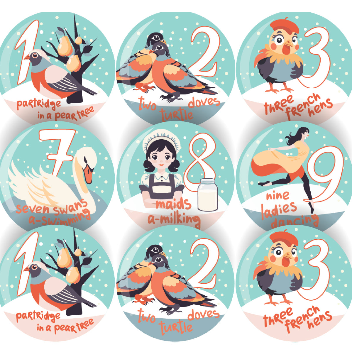 144 Traditional 12 Days of Christmas 30mm Reward Stickers for Schools, Santa's Grotto, Christmas Fairs