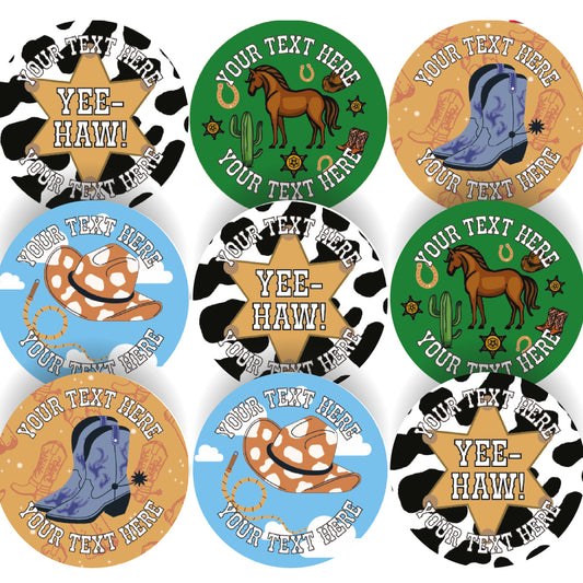 144 Personalised Cowboy 30mm Christmas Stickers for Schools, Teachers, Parents and Nurseries