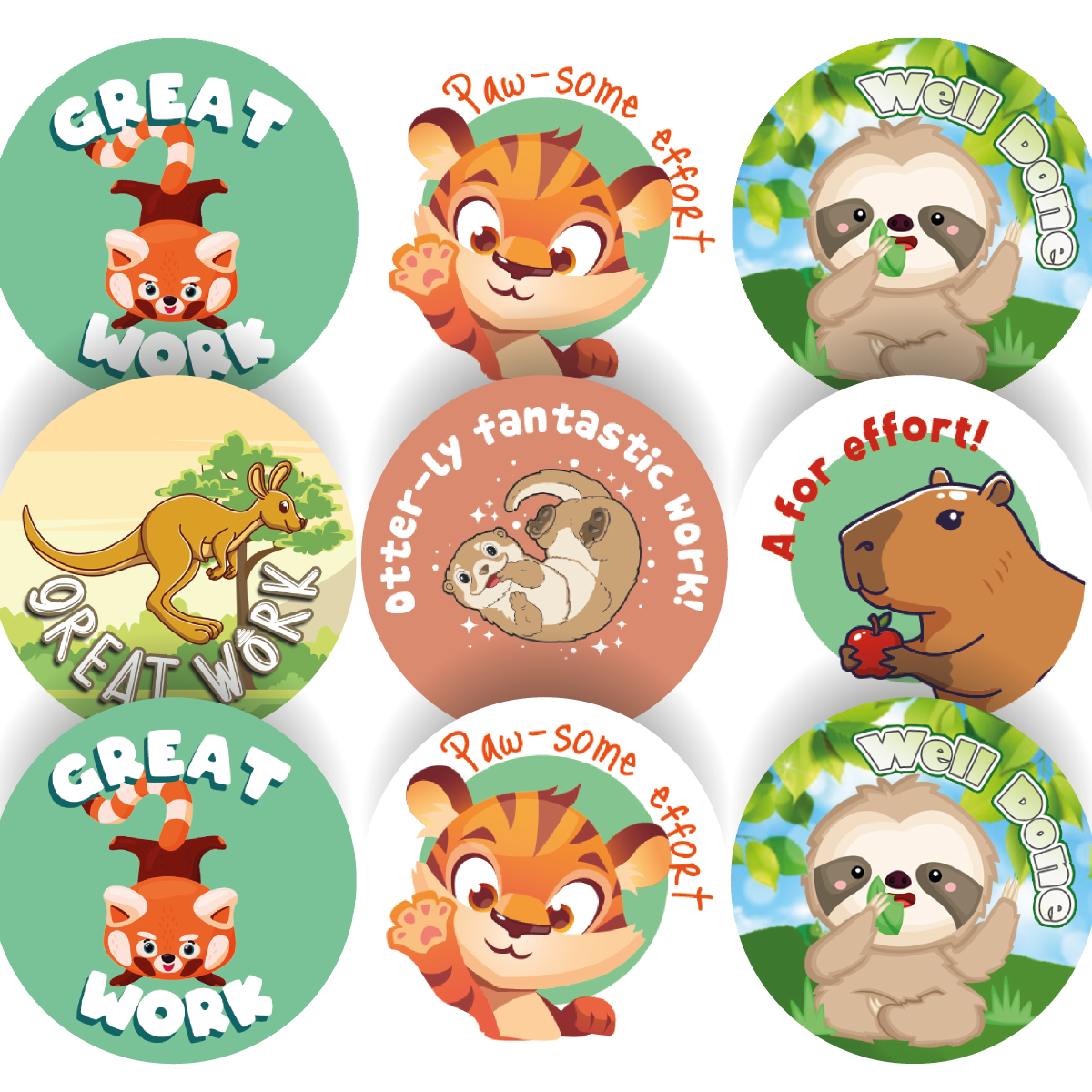144 Zoo Animal Praise Words 30mm Reward Stickers for Schools, Teachers and Parents