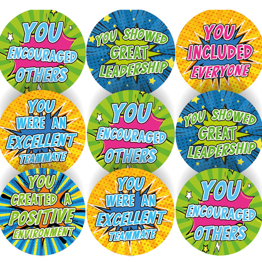 144 Teamwork Praise Words - 30mm - Glossy Reward Stickers for Teachers & Parents
