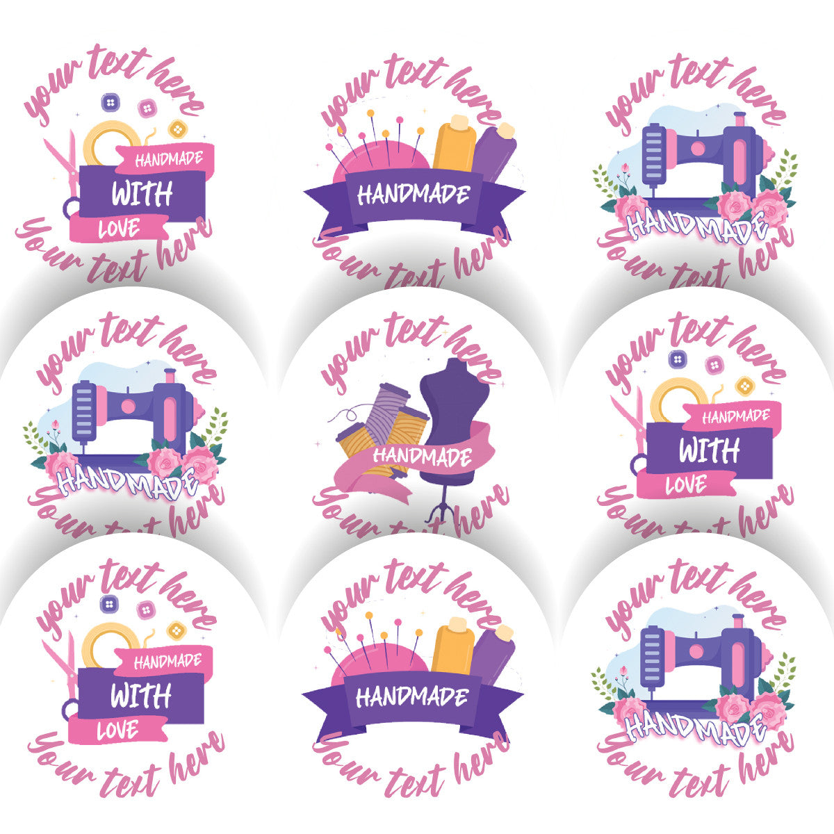 Sticker Stocker 144 Personalised Handmade with Love Sewing 30mm Glossy Stickers Labels