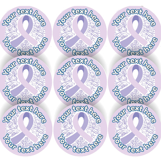 144 Purple Cancer Awareness Personalised 30mm Stickers Teachers, Parents, Schools (UNIQUE)
