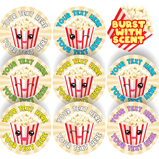 120 Popcorn Scented Personalised Stickers - Personalised 30 mm Scented  Stickers - For Teachers Nursery Parents