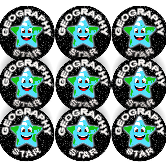 Sticker Stocker - 144 Star Geography - 30mm - Glossy Reward Stickers for Teachers & Parents