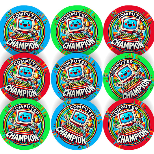Sticker Stocker - 144 Computer Champion Coding Stickers - 30mm - Glossy Reward Stickers for Teachers & Parents