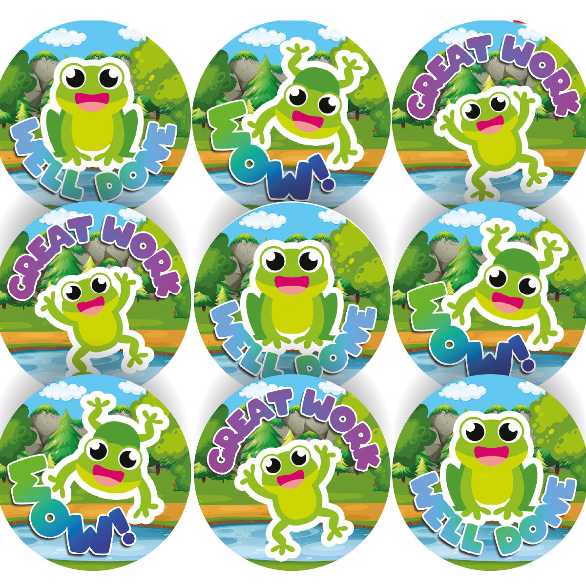 144 Hoppy Frogs Praise Words 30 mm Reward Stickers for Schools, Teachers and Parents