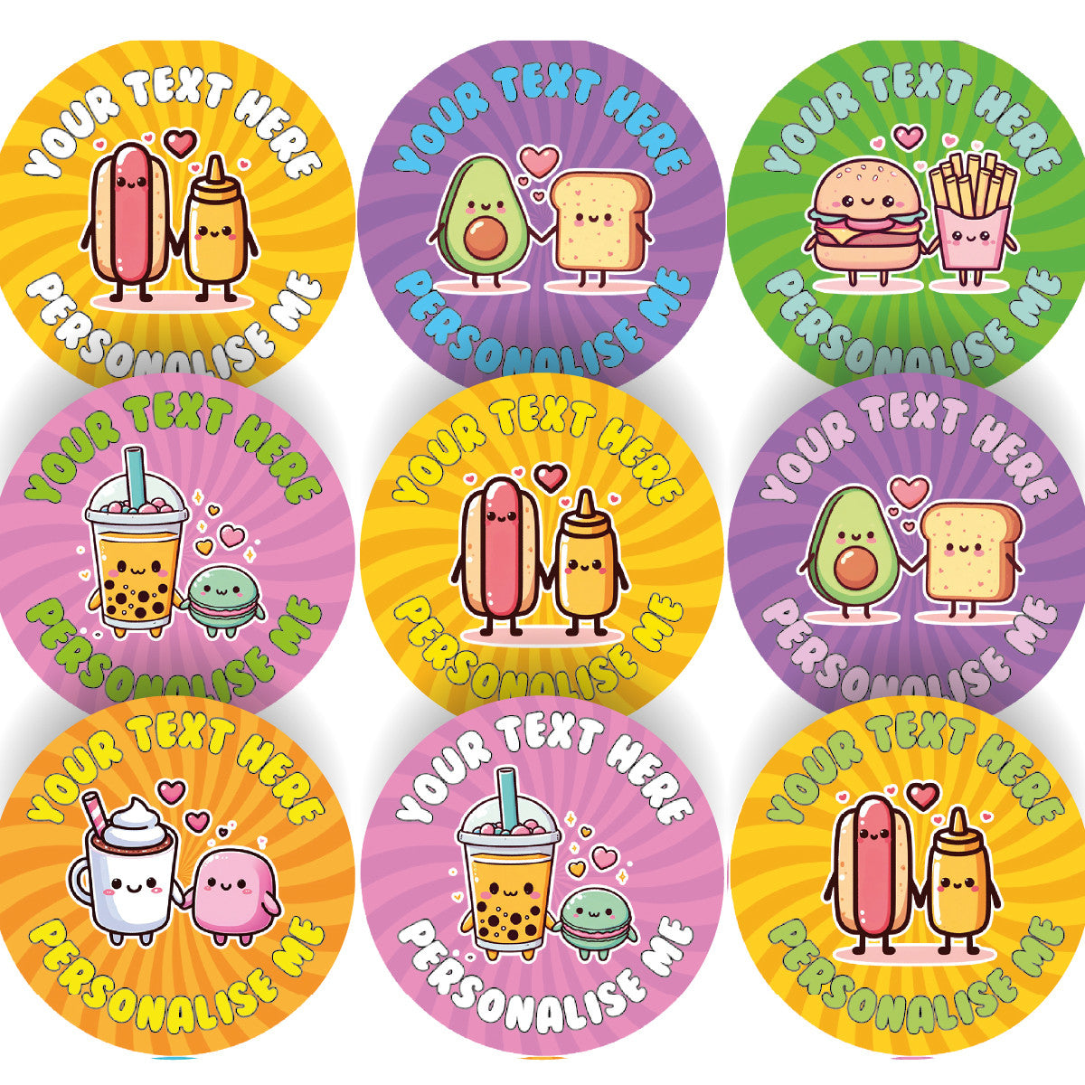 144 Personalised Food Friends 30mm Reward Stickers for School Teachers, Parents and Nursery