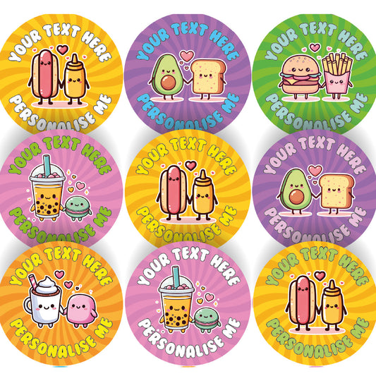 144 Personalised Food Friends 30mm Reward Stickers for School Teachers, Parents and Nursery