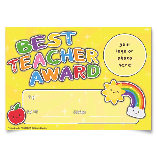Personalised Best Teacher Award certificates for school teachers, 250gsm A5 silk finish Photo Paper