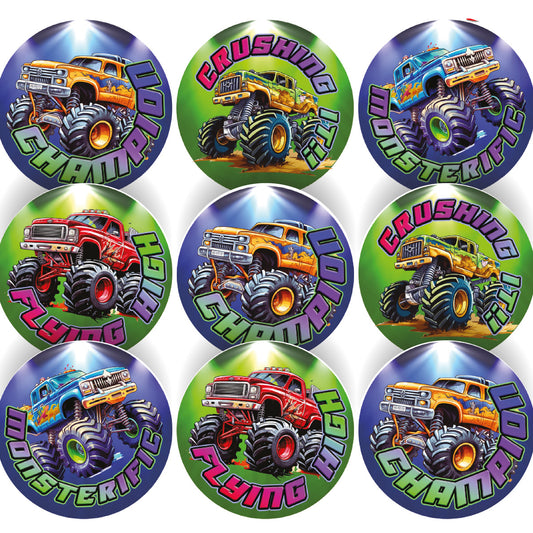 144 Monster Trucks Children's Reward Stickers - 30mm - Teacher Parents School