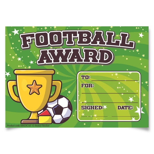 Sticker Stocker 30 Football Award certificates for school teachers, 250gsm A5 silk finish card