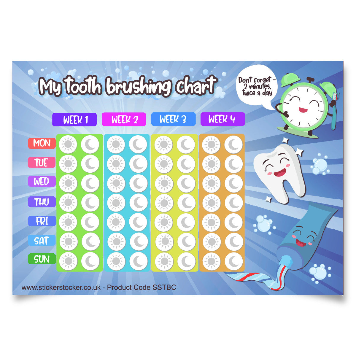 Sticker Stocker My Tooth Brushing Reward Charts Incentive Pack of 30 cards Suitable for up to 12mm stickers
