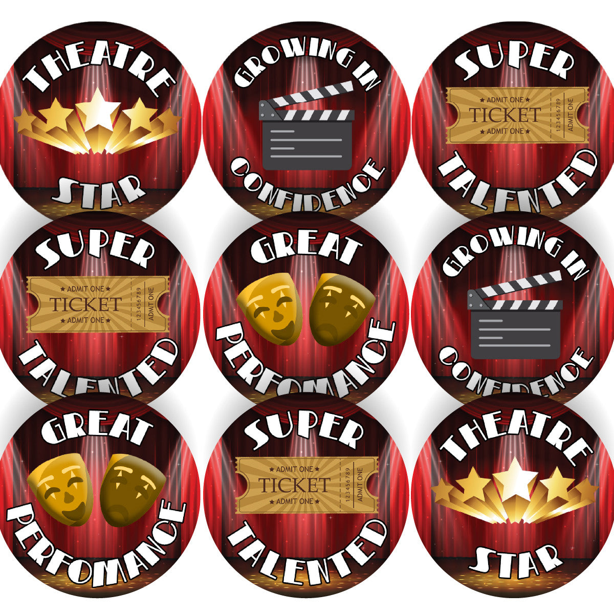 Sticker Stocker 144 Theatre School 30mm Stage Reward Stickers for School Teachers, Parents and Nursery