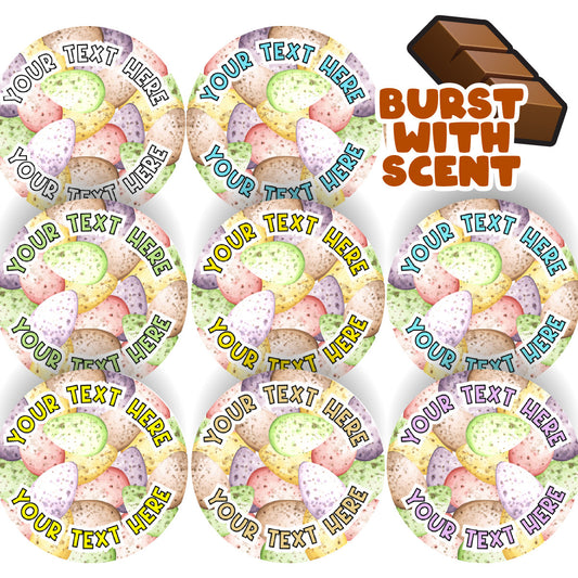 120 Mini Chocolate Egg Scented Personalised Stickers - Personalised 30 mm Scented  Stickers - For Teachers Nursery Parents