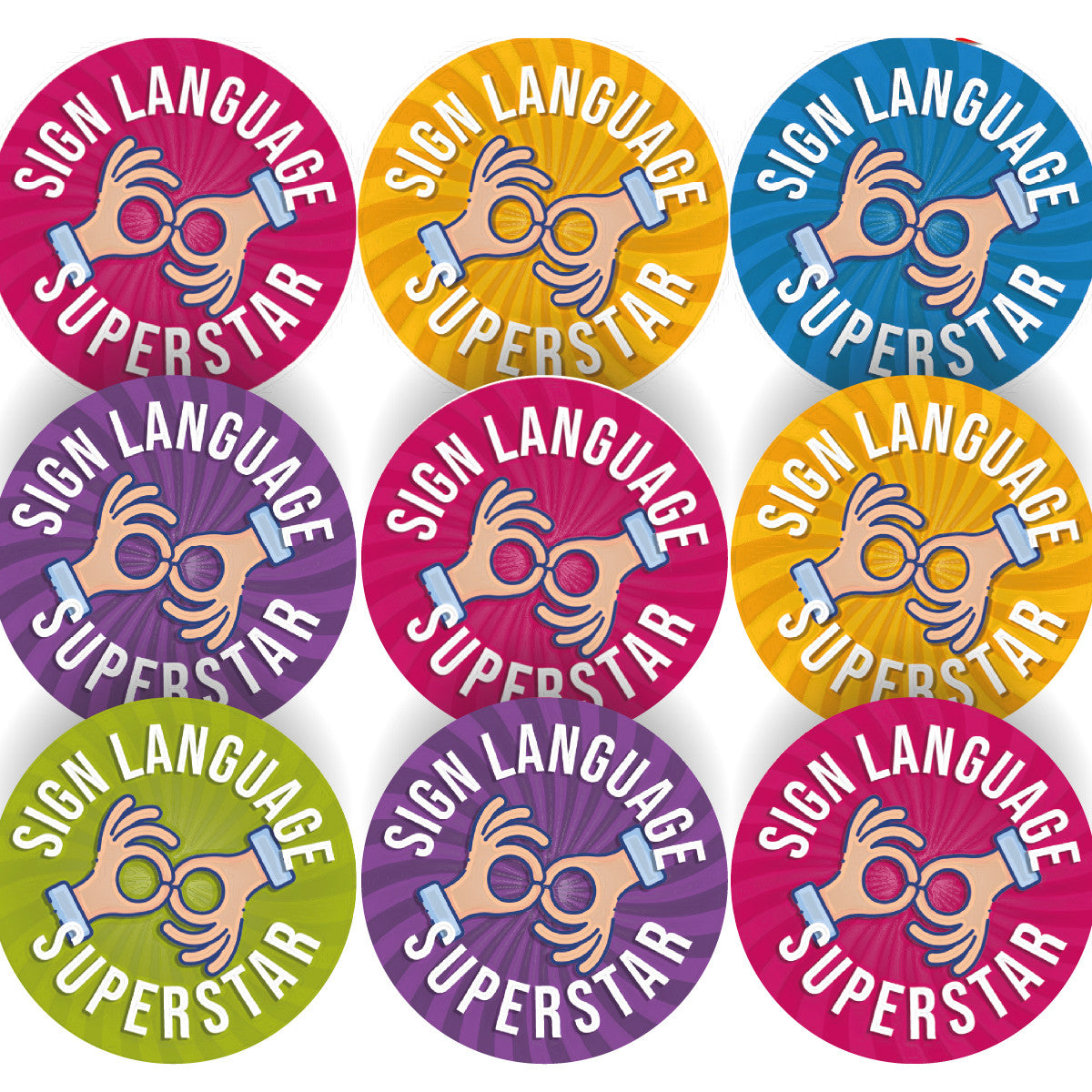 144 Sign Language Superstar - 30mm - Glossy Reward School Stickers for Teachers & Parents