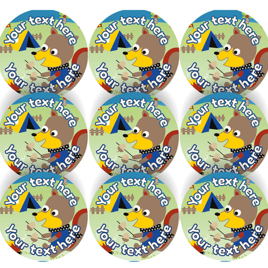 144 Personalised Camp Squirrels 30mm Forest School Scout Reward Stickers for School Teachers, Parents and Nursery