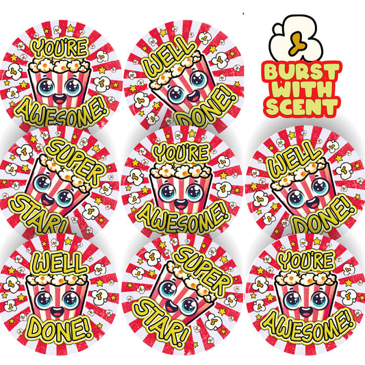 Sticker Stocker  120 Popcorn Starburst Praise 30mm Scented Reward Stickers for Teachers, Parents and Party Bags