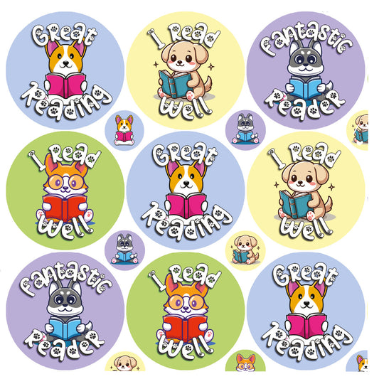 144 Reading Dogs 30 mm Reward Stickers for Teachers, Parents and Schools