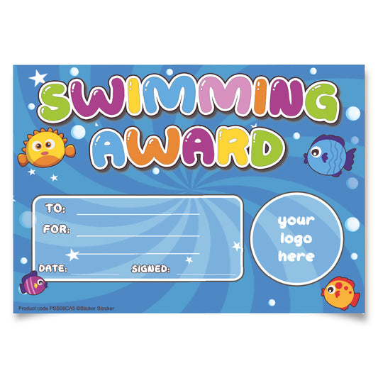 Personalised Swimming Award certificates - 2 or 20-  for school teachers, 250gsm A5 silk finish Photo Paper