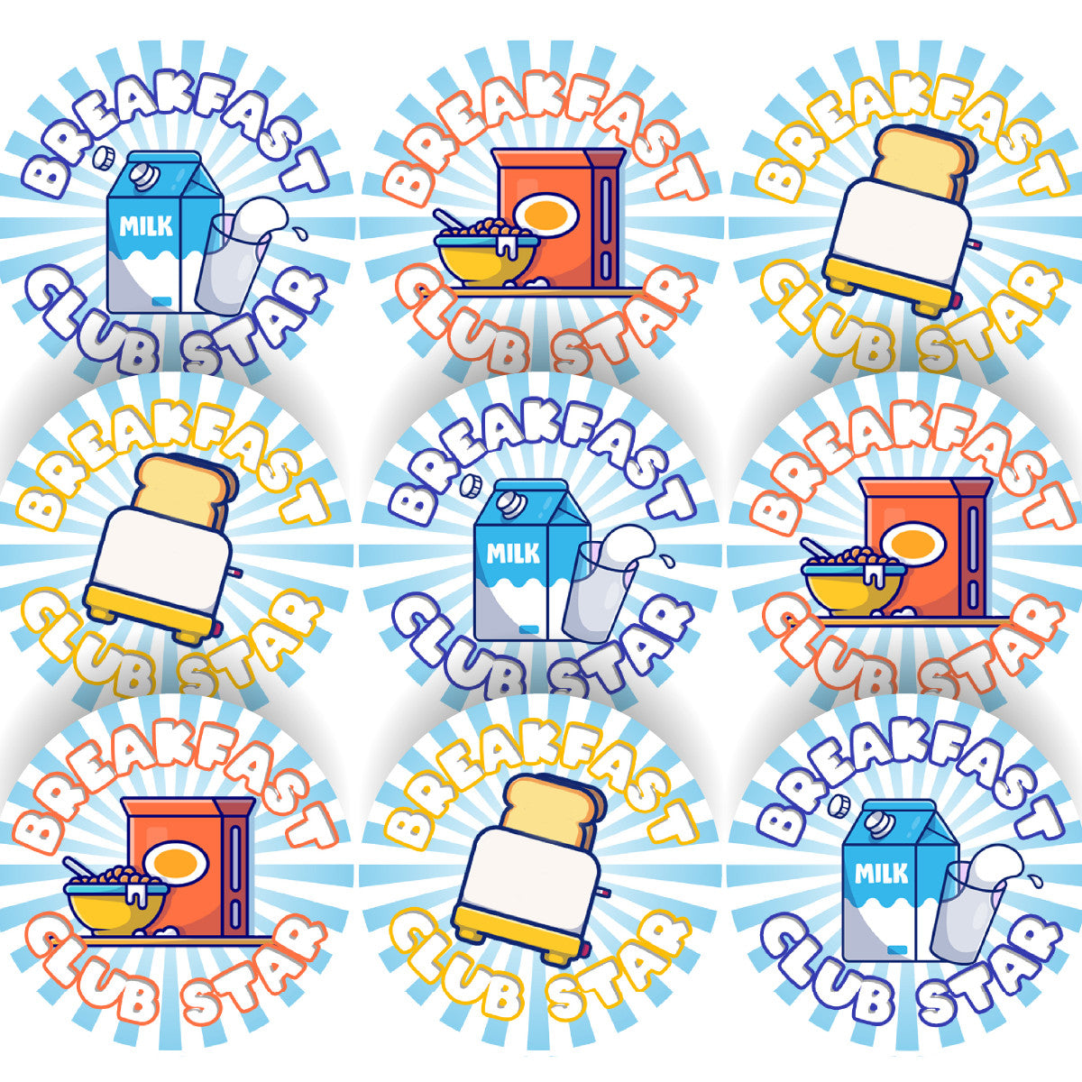 144 Breakfast Club Star 30 mm Reward Stickers for Teachers, Parents and Party Bags