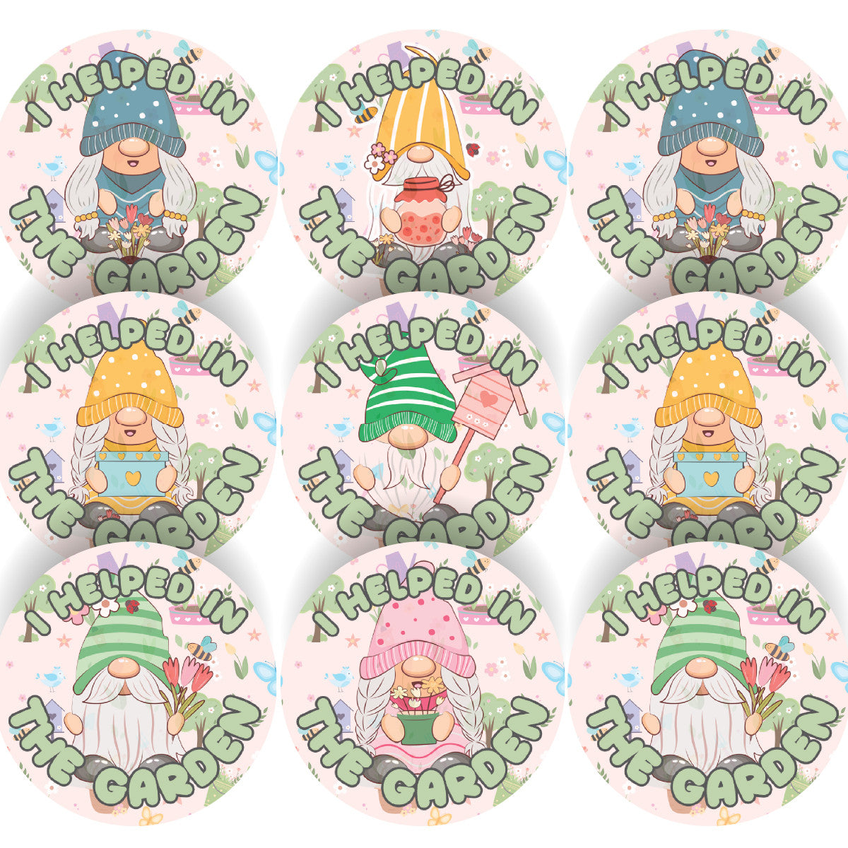 Sticker Stocker 144 Gardening Gnomes 30mm Reward Stickers for Teachers or Parents