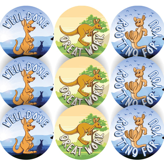 Sticker Stocker 144 Kool Kangaroo Praise Stickers - 30mm - Glossy Reward Stickers for Teachers & Parents