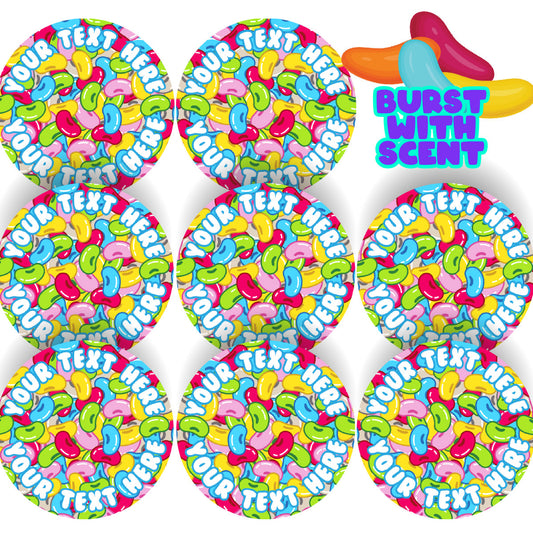 120 Colourful Jellybeans Scented Personalised Stickers - 30 mm - School Teachers Parents