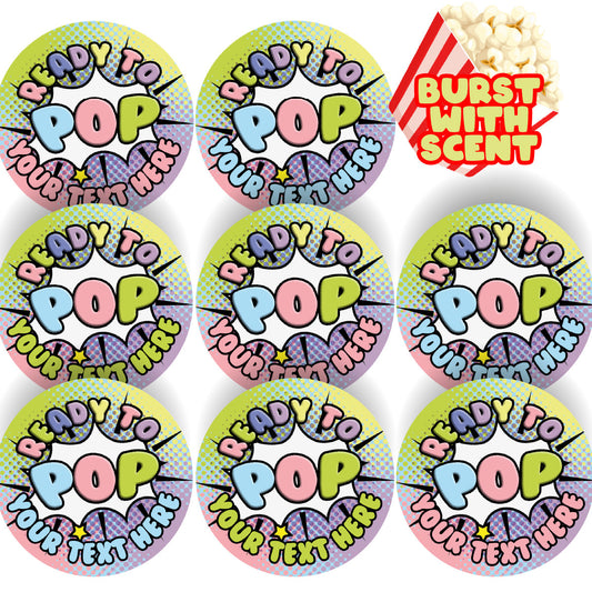 120 Popcorn Scented - Ready To Pop Scented Personalised Stickers - 30 mm - For Baby Showers, Gender Reveal