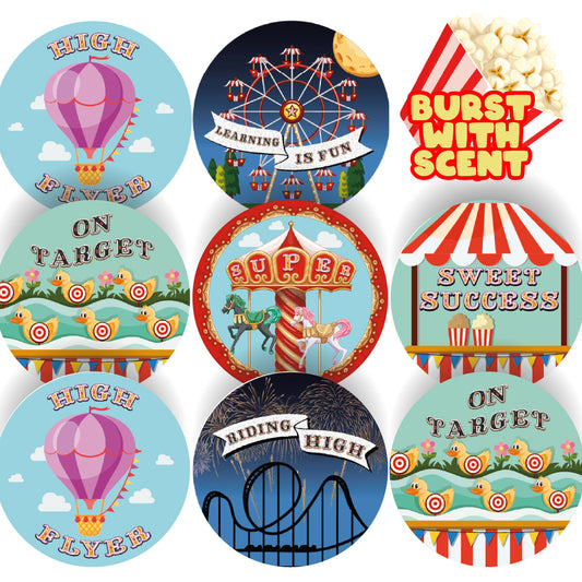 Sticker Stocker 120 Fairground Popcorn 30mm Popcorn Scented Reward Stickers for Teachers, Parents and Party Bags