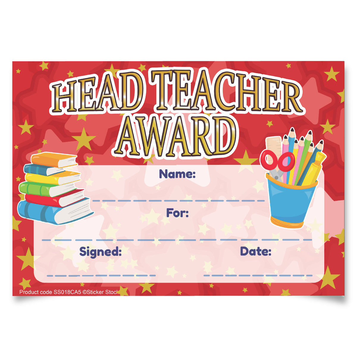 30 Head Teacher Award certificates for school teachers, 250gsm A5 silk finish card