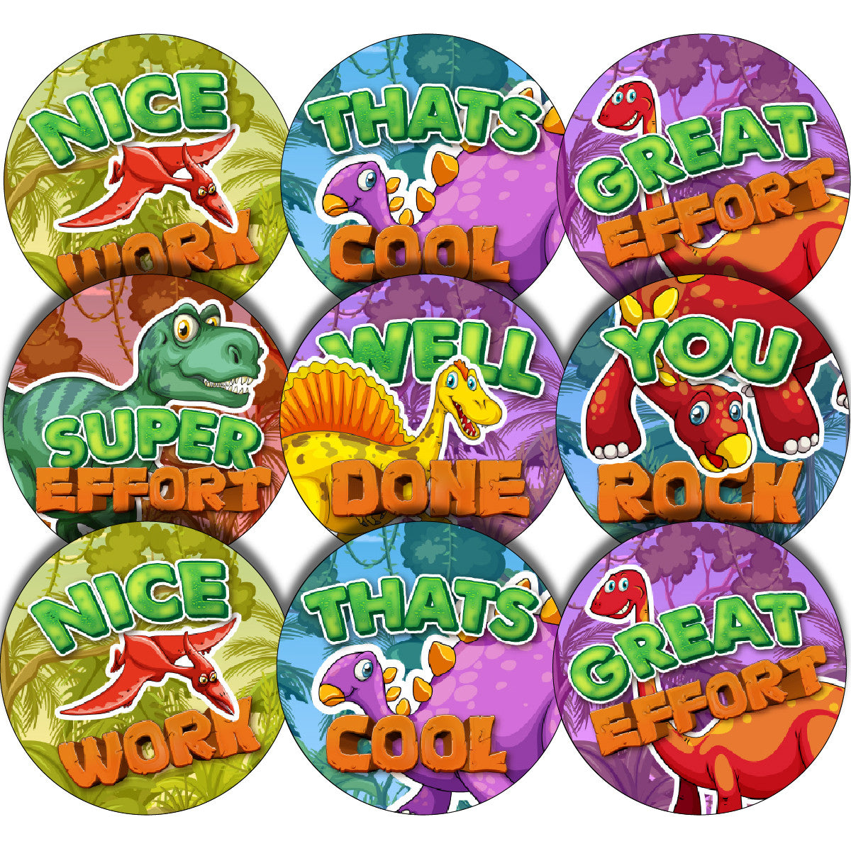 Sticker Stocker - 144 Dino Praise Word Rewards 30mm Glossy Stickers