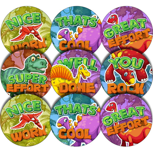 Sticker Stocker - 144 Dino Praise Word Rewards 30mm Glossy Stickers