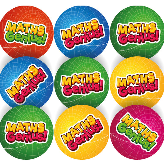 Sticker Stocker - 144 Maths Genius - 30mm - Glossy Reward Stickers for Teachers & Parents