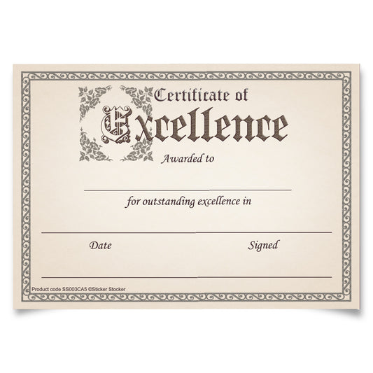 Sticker Stocker 30 Certificate of Excellence award certificates for school teachers, 250gsm A5 silk finish card