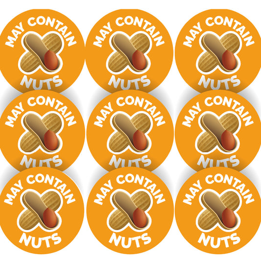 Sticker Stocker - 144 Warning May contain Nuts Food Allergy - 30mm - Glossy Food Label Stickers