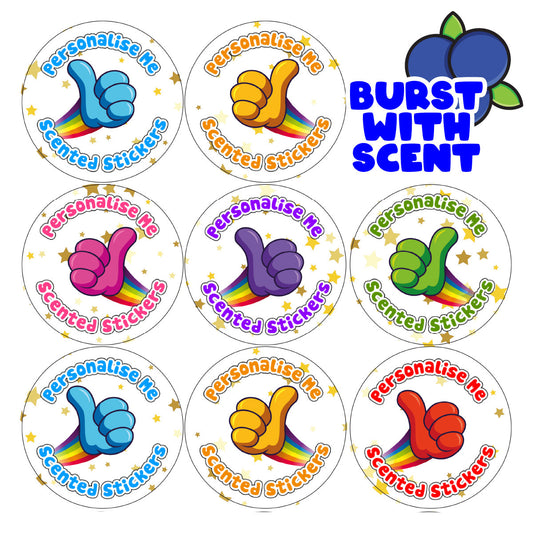 Sticker Stocker - 120 Mixed Berry Scented Personalised Stickers - Thumbs Up - Personalised 30 mm Scented  Stickers - For Teachers Nursery Parents
