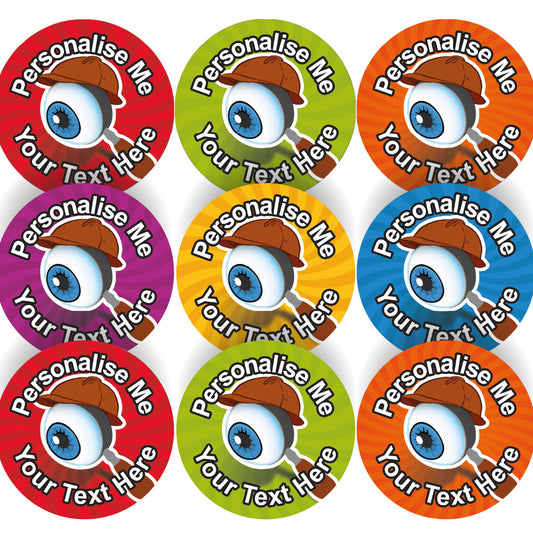 Sticker Stocker 144 Spy Glass Themed Personalised 30mm Reward Stickers for School Teachers, Parents and Nursery