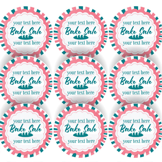 144 Personalised Bake Sale 30mm Glossy Stickers Labels