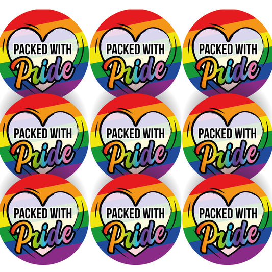 Sticker Stocker - 144 Colourful LGBT Packed With Pride Hearts 30mm Glossy Stickers