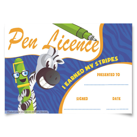 Sticker Stocker -30 Pen Licence certificates for school teachers, 250gsm A5 silk finish card