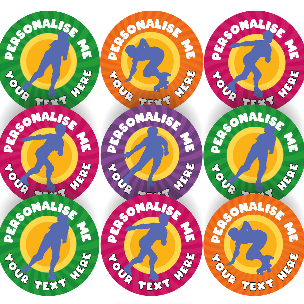 144 Personalised Roller Skating 30mm Sport Reward Stickers for School Teachers, Parents and Nursery
