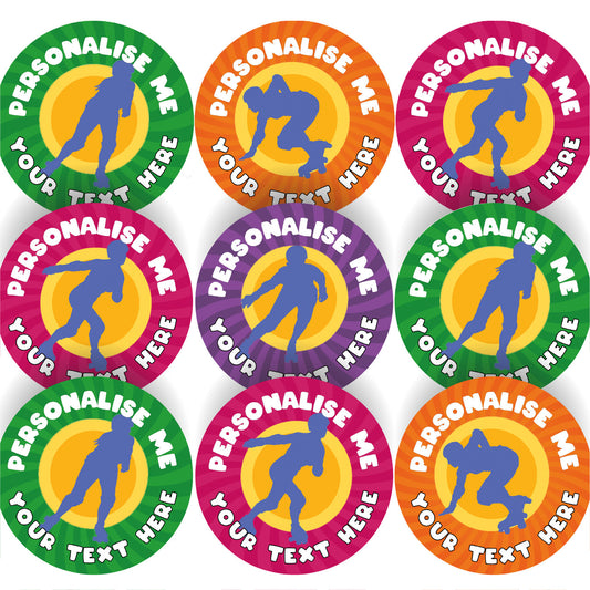 144 Personalised Roller Skating 30mm Sport Reward Stickers for School Teachers, Parents and Nursery