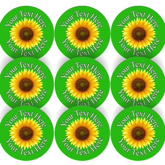Sticker Stocker - 144 Sunflower on Green Personalised 30 mm Glossy Stickers Crafting Gift Packaging Seal Labels