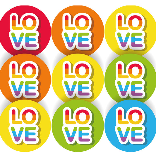 Sticker Stocker - 144 Colourful LGBT Pride LOVE 30mm Glossy Stickers