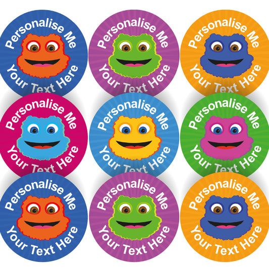 Sticker Stocker 144 Happy Monster Themed Personalised 30mm Reward Stickers for School Teachers, Parents and Nursery
