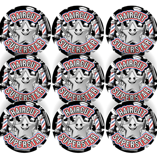 144 Barber Haircut Superstar 30 mm Reward Stickers for Children, Parents, Barbers, Hairdressers