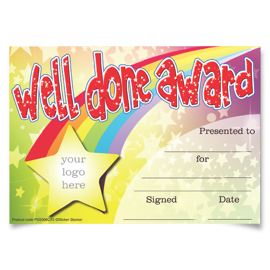 Sticker Stocker Personalised Certificate Well Done Award for school teachers, A5 silk finish Photo Paper