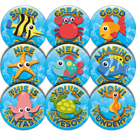 144 Deep Blue Praise Words 30mm Glossy Reward Stickers